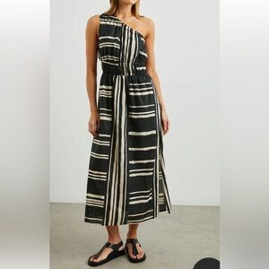 Rails Selani One-Shoulder Black & Cream Stripe Maxi Dress